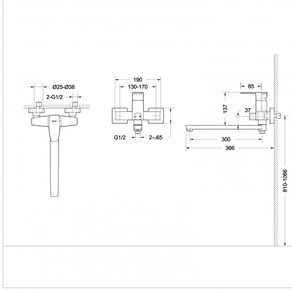 Смеситель для ванны излив 300 мм без аксессуаров RIFFLE F672106C-L bravat - Вид №2
