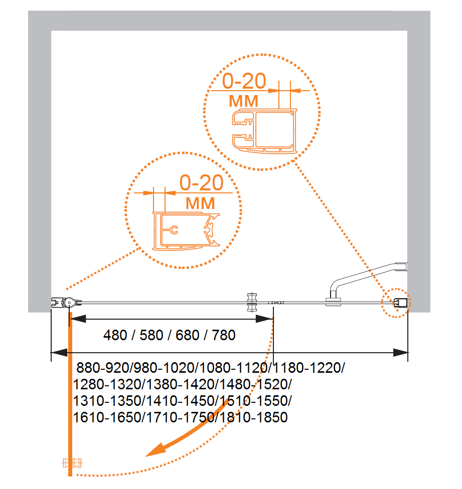 Душевая дверь в нишу CEZARES ELENA-W-B-11-100+80-C-Cr - Вид №4