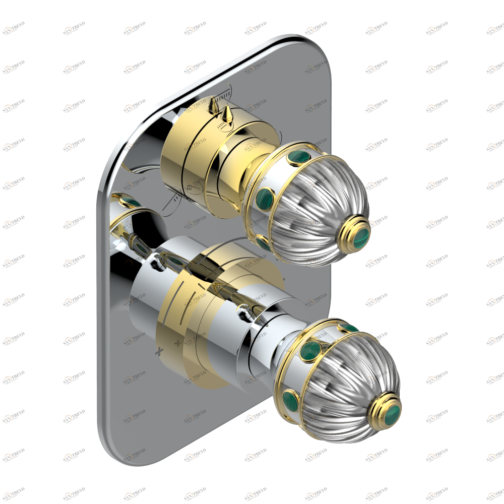 A1J-5600BE Ручки регулировки для термостата THG с переключателем на 3 выхода арт.5600AE Thg-paris Amboise с малахитом Хром/золото A1J 5600BE CAT.A