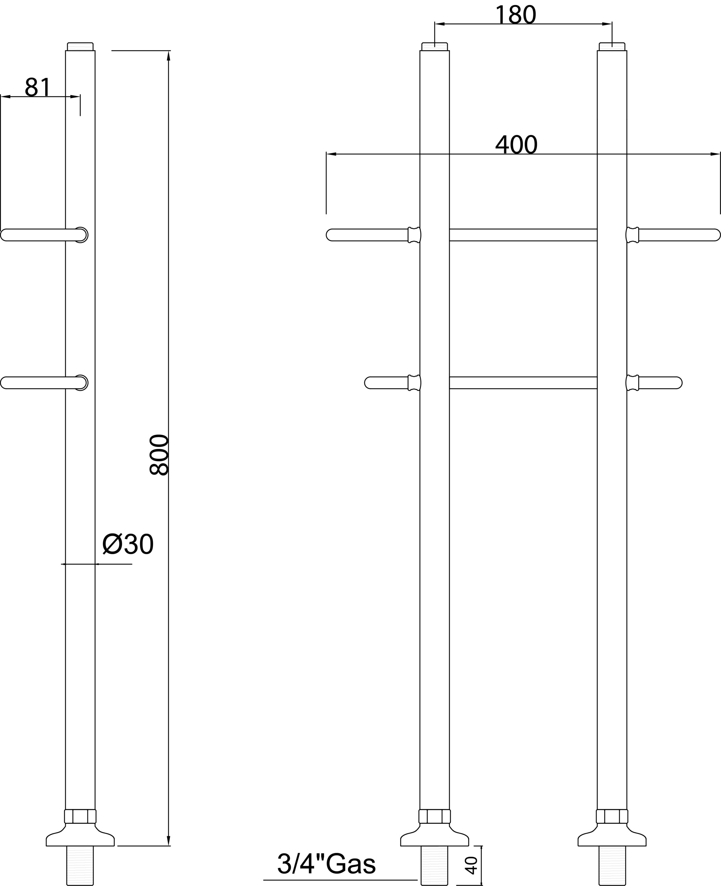 Смеситель для ванны с 2 отверстиями от пола с отдельными розетками Park Avenue Astaire ARCH-00136964 - Вид №4