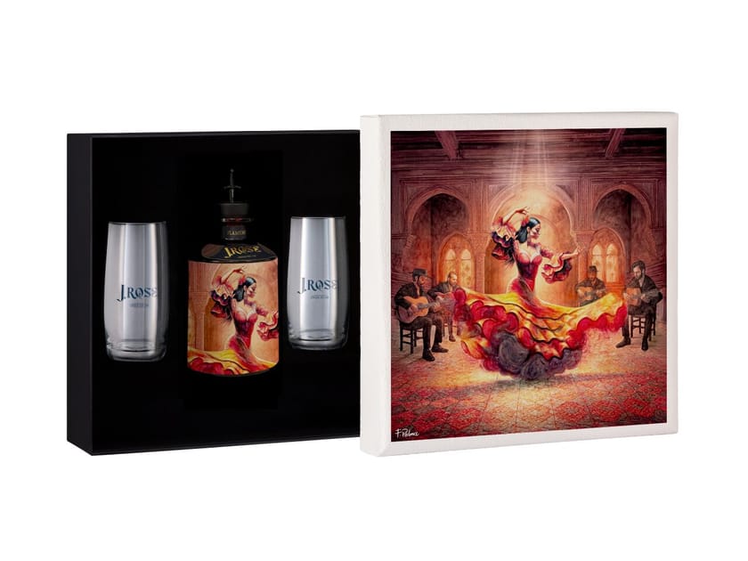 Коробка с бутылкой джина и стаканами J.Rose J.Rose London Dry Gin - Следуйте потоку ARCH-00044149