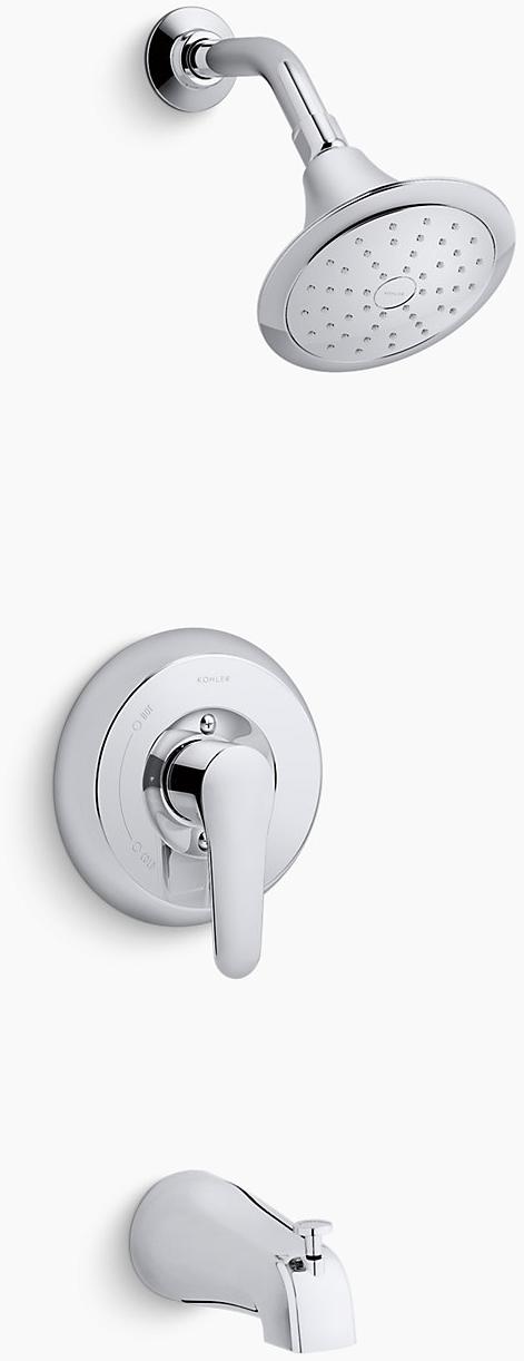 KOHLER Клапан для ванны и душа July  Rite-Temp с рычажной ручкой, скользящим изливом и насадкой для душа 2,0 галлона в минуту K-TS98006-4-CP 