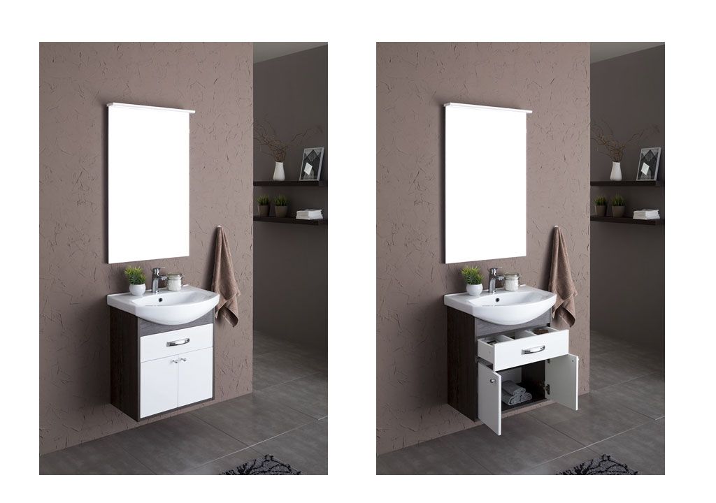 Тумба с раковиной Aquanet Грейс 60 дуб кантербери/белый (1 ящик, 2 дверцы) 0019837400182641 - Вид №5