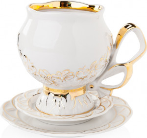 10618584 Мануфактуры Гарднеръ в Вербилках Чашка чайная с блюдцем 300мл "Подарочная с бантом" Фарфор, Керамика