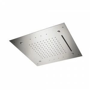 Скрытый верхний душ квадратной формы из нержавеющей стали со струей дождя, водопадом, распылителем и встроенной многоцветной автоматической системой освещения.  NEWFORM Италия