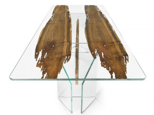 Прямоугольный стол для гостиной из дерева и стекла