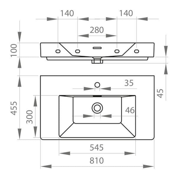 Керамическая прямоугольная подвесная раковина Ercos MALIBU ARCH-00011700 - Вид №3