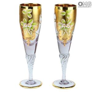 2140 ORIGINALMURANOGLASS Набор из 2 бокалов-флюте светло-розового цвета- я&ты- trefuochi 6 см