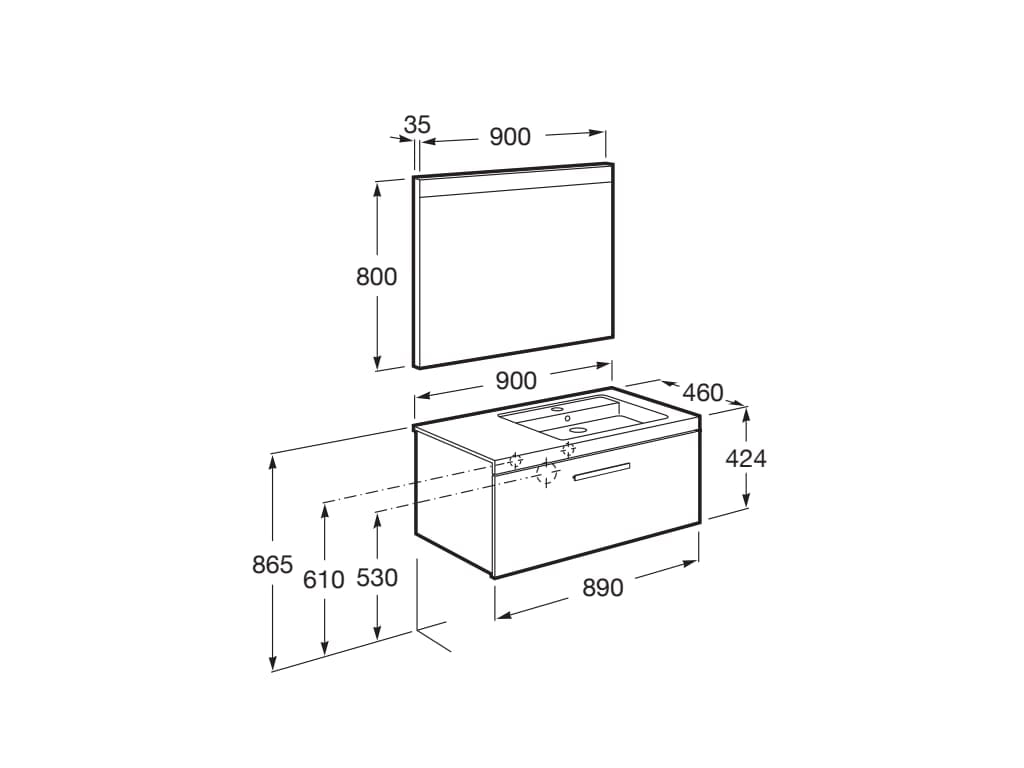 Подвесной шкаф для умывальника с зеркалом Roca Prisma ARCH-00012351 - Вид №22