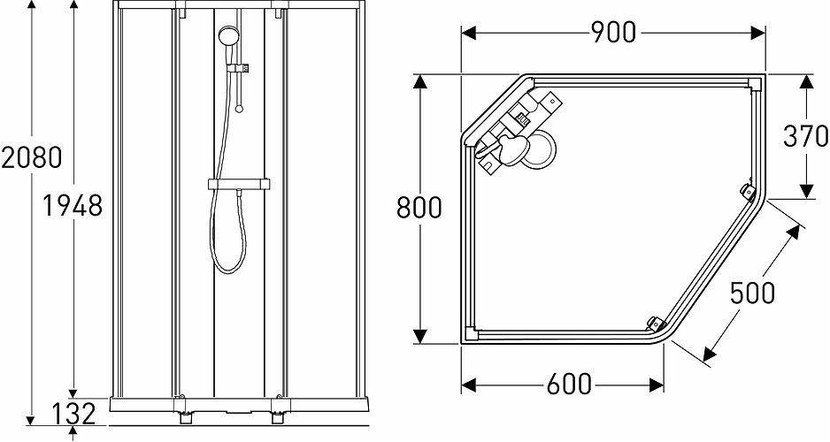 558.132.00.1 IDO Showerama 10-5 900x800 Classic, IDO Showerama pelare Classic Vit  - Вид №1