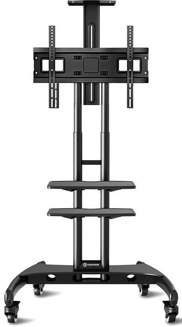 TS1562 BLACK Мобильная стойка на 1 тв/ 32-65" от 100х100 до 400х600 наклон 0º поворот 0º макс нагр 45,5кг высота 1030-1530мм, кабель-канал, 2 полки, регулировка полок по высоте, колесики с блокировкой, черная ONKRON Santreyd 