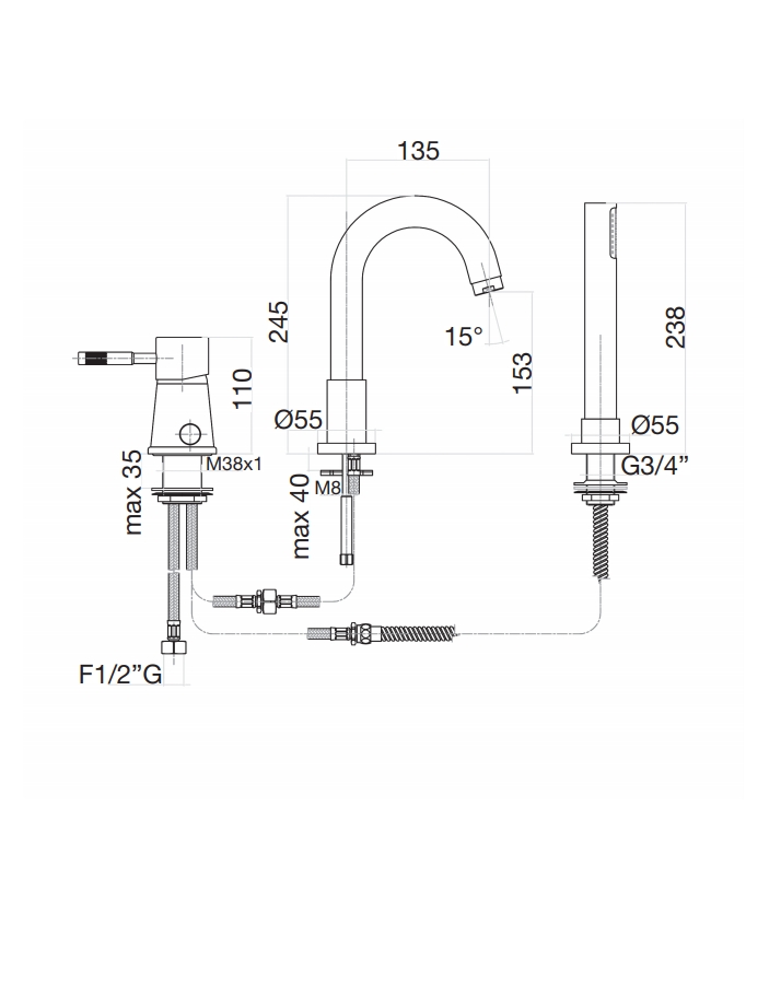 44CR5155 Смеситель на борт ванны Xenon , хром Fiore Kube - Вид №2