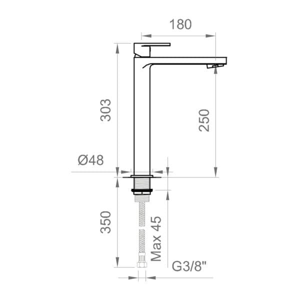 Однорычажный высокий смеситель для раковины Ercos Versilia Nero ARCH-00132342 - Вид №2