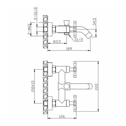 Orange Mia M34-100Gr двухзахватный смеситель для ванны/душа без аксессуаров, цвет: графит белый sun-id-1517324 - Вид №1