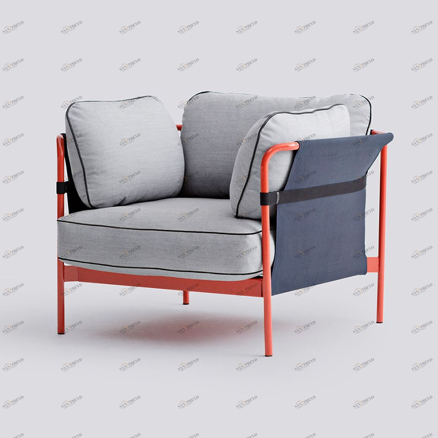 Кресло Can с красным основанием и голубой обивкой Hay 808119