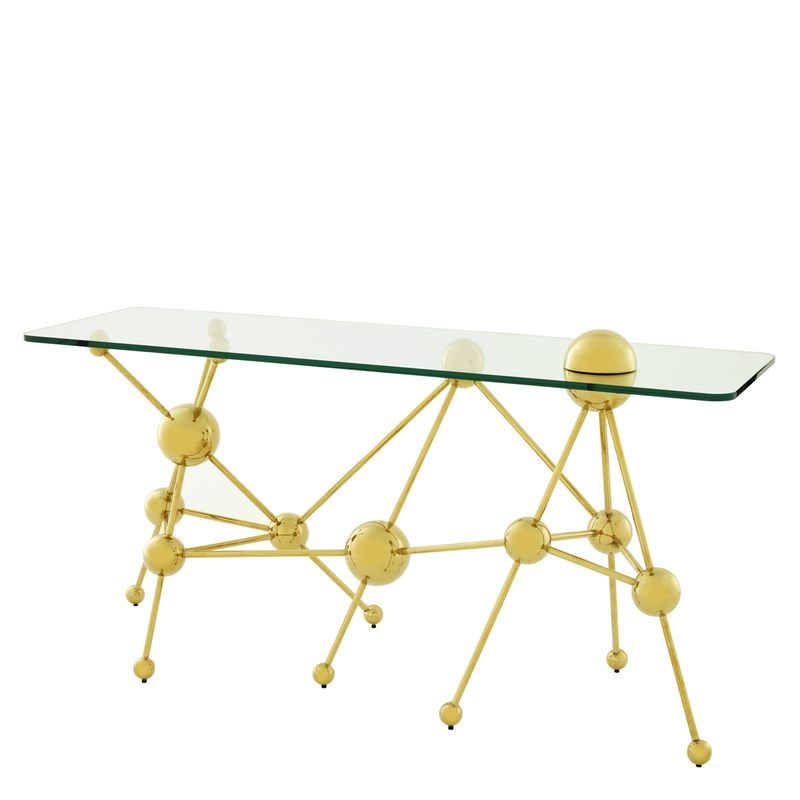 Консоль золотая со стеклянной столешницей и фигурными ножками Galileo от Eichholtz EICHHOLTZ EICHHOLTZ 060958 Золото;прозрачный  - Вид №1