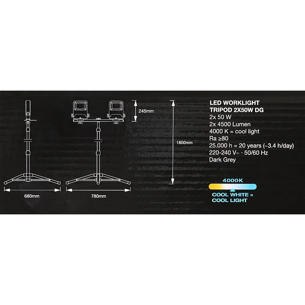 Прожектор светодиодный уличный Ledvance Work Light 2x50 Вт 4000K IP65 на треноге, нейтральный белый свет STLM-2188399 - Вид №4