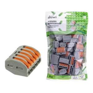 84746780 Клеммы соединительные монтажные с рычажком Duwi СМК 222-415 5-проводные 4мм² серые 50шт 26659 4 STLM-1113748