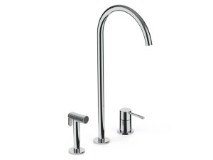 Смеситель для кухни с 3 отверстиями с выдвижным ручным душем