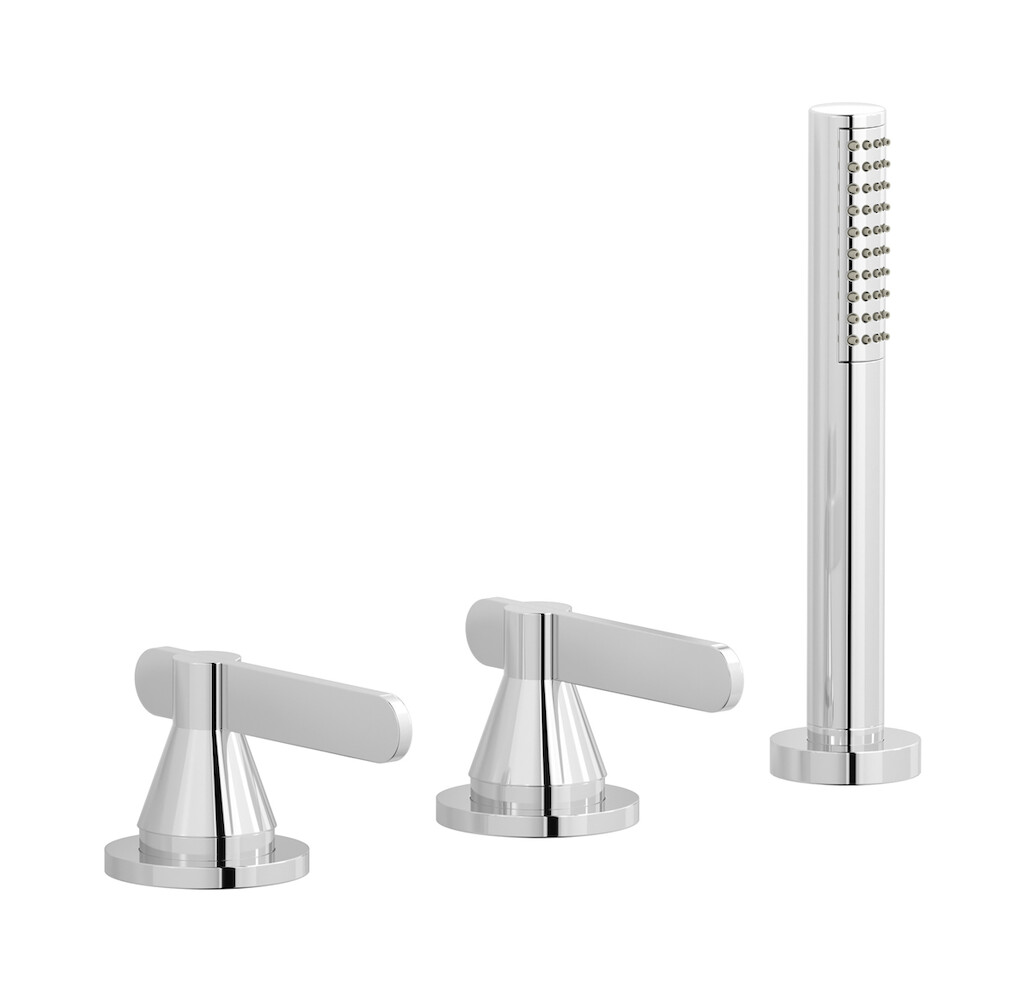 Смеситель на бортик ванной на 3 отверстия с изливом, дивертером и душевым гарнитуром. WE ARE IB oh206cs Chrome Soho