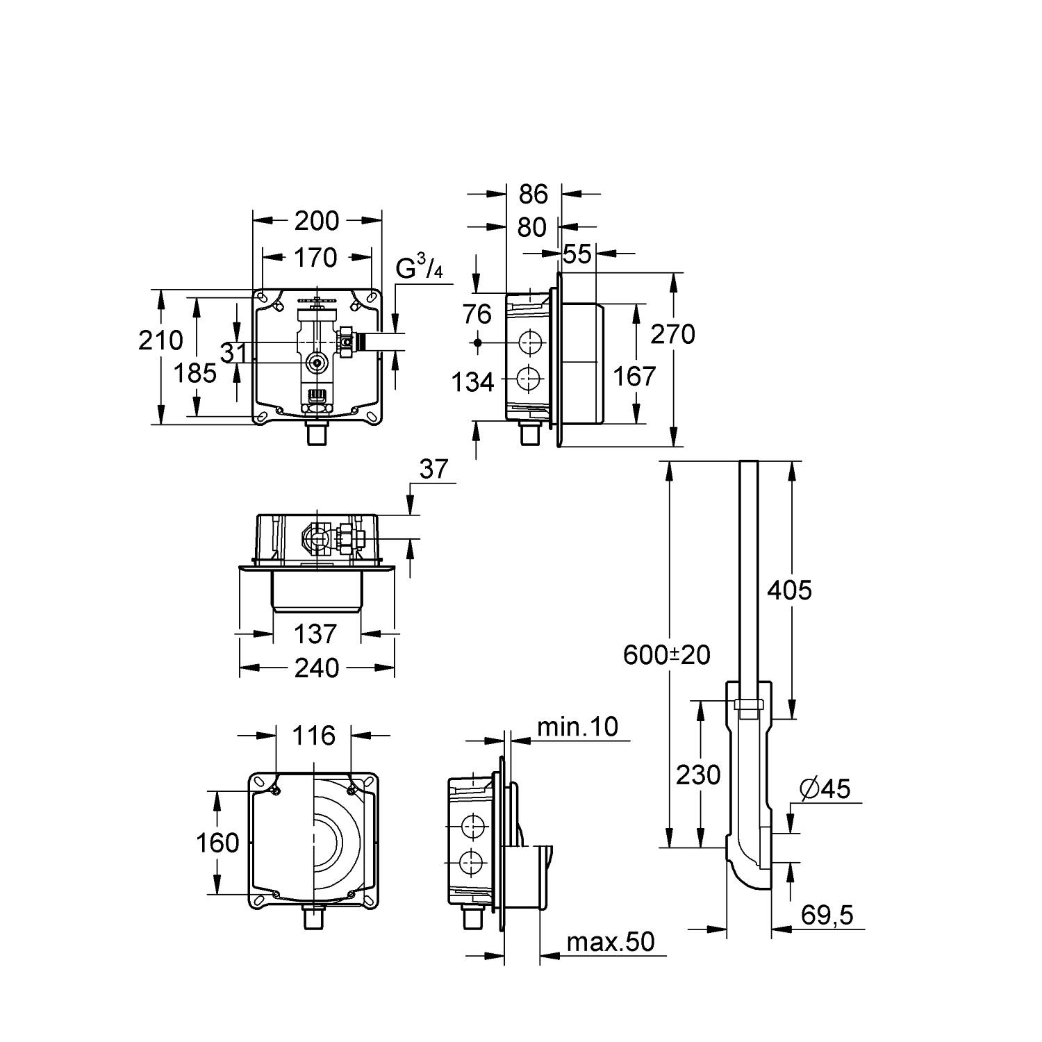 Смывное устройство под давлением для унитаза GROHE Rondo без ИК-панели смыва (37153000) - Вид №1