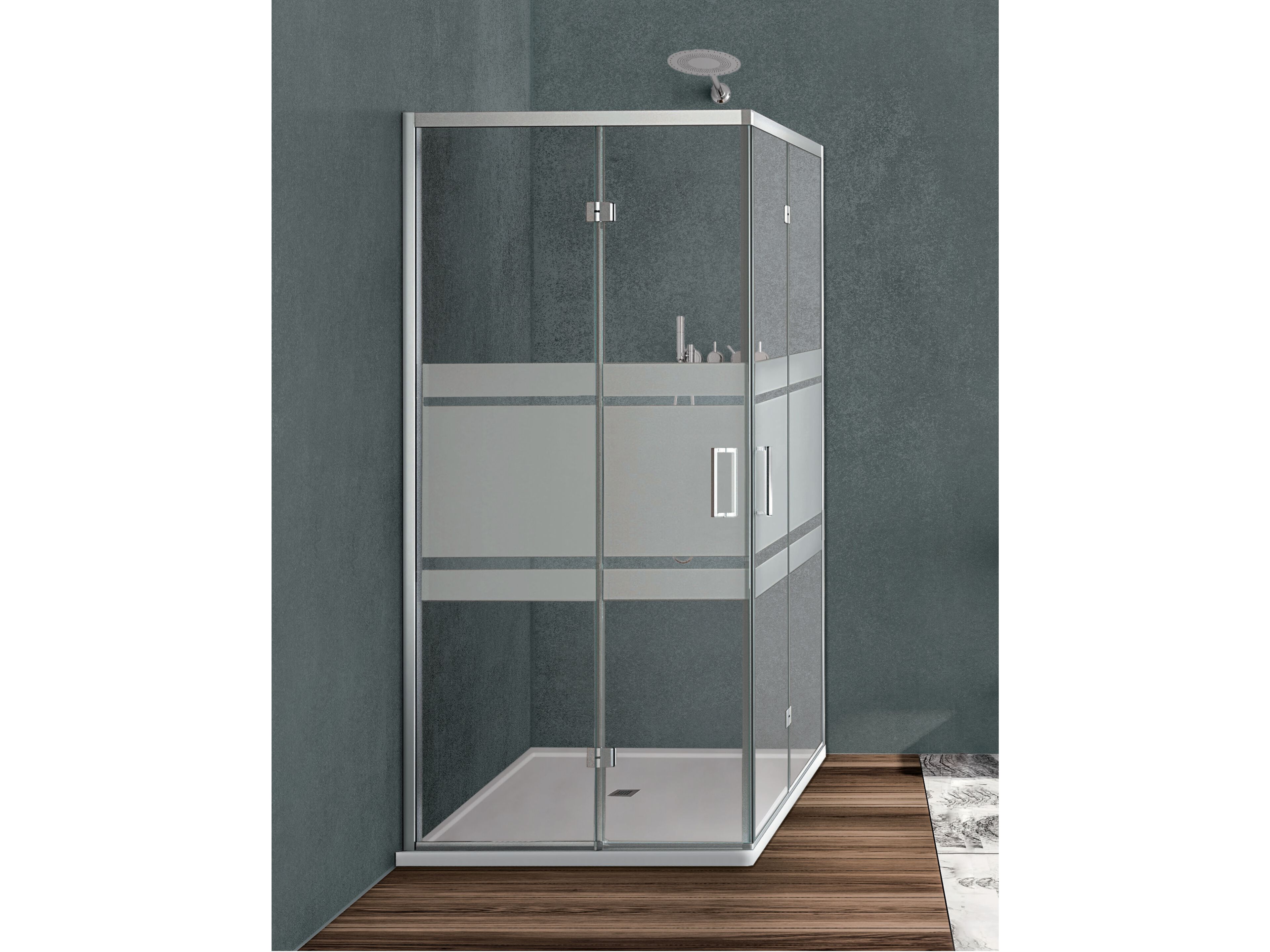 Угловая душевая кабина из хрусталя с распашной дверью Metidea декор ARCH-00070819 - Вид №1