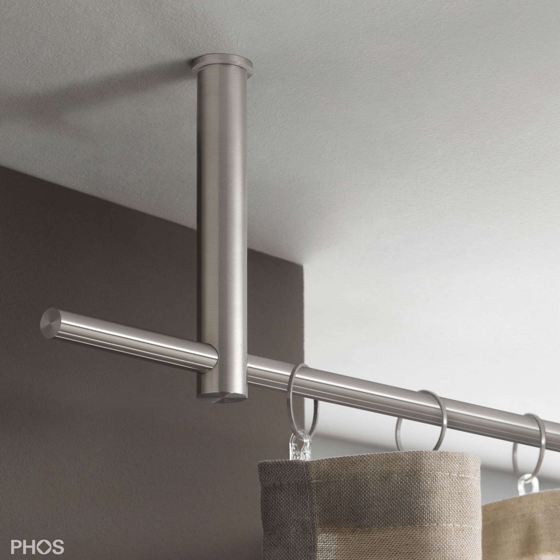 VS20-140-2200-D Комплект карнизов: 220 см с 2 держателями и 1 держателем для карниза в качестве центральной опоры (большое расстояние от потолка) PHOS 