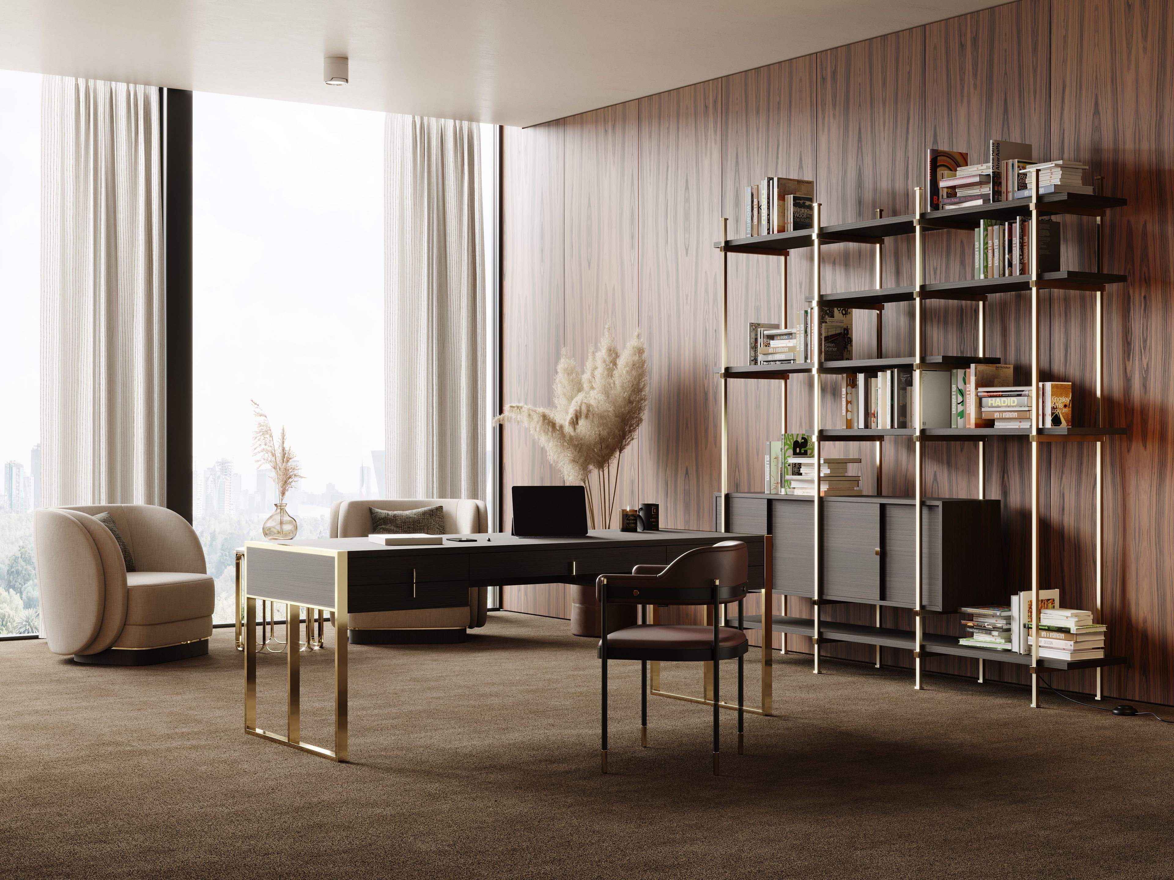 Книжный шкаф из нержавеющей стали и дерева с ящиками Laskasas ARCH-00109941 - Вид №5