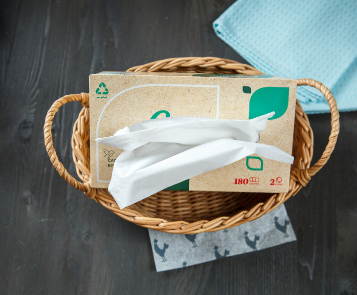 8528 Салфетки бумажные в коробке "Спасибо за заботу о природе" Вкусляндия 