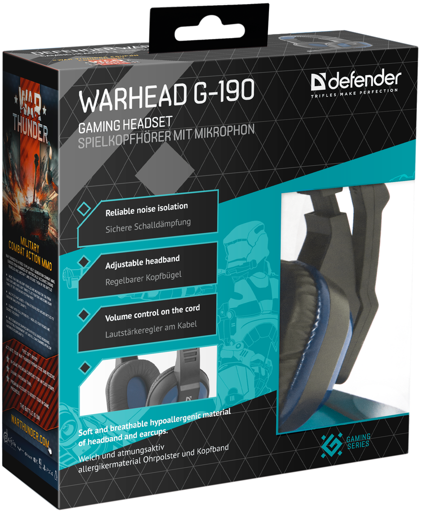 64116 игровая гарнитура warhead g-190 синий + черный, кабель 2,5 м Defender Santreyd  - Вид №3