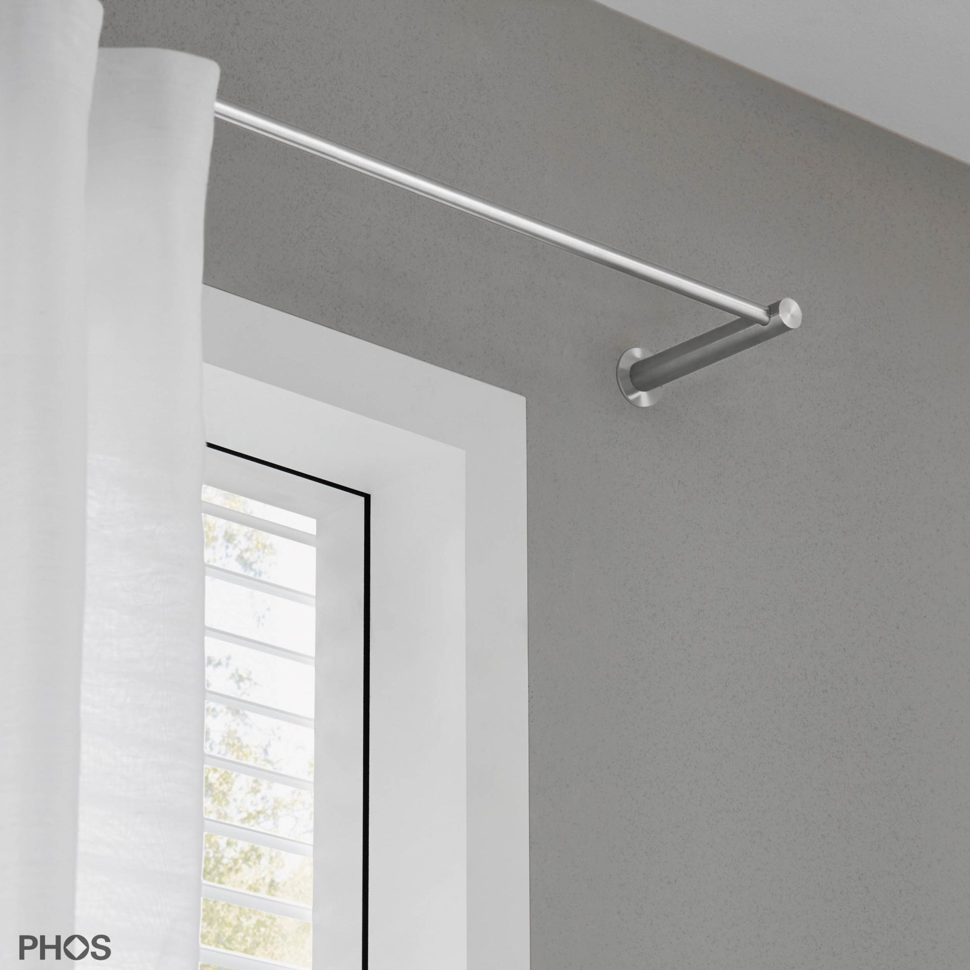 VS20-140E2800 Комплект карнизов: 280 см с 2 концевыми кронштейнами и 1 кронштейном в качестве центральной опоры (большое расстояние от стены) PHOS  - Вид №1