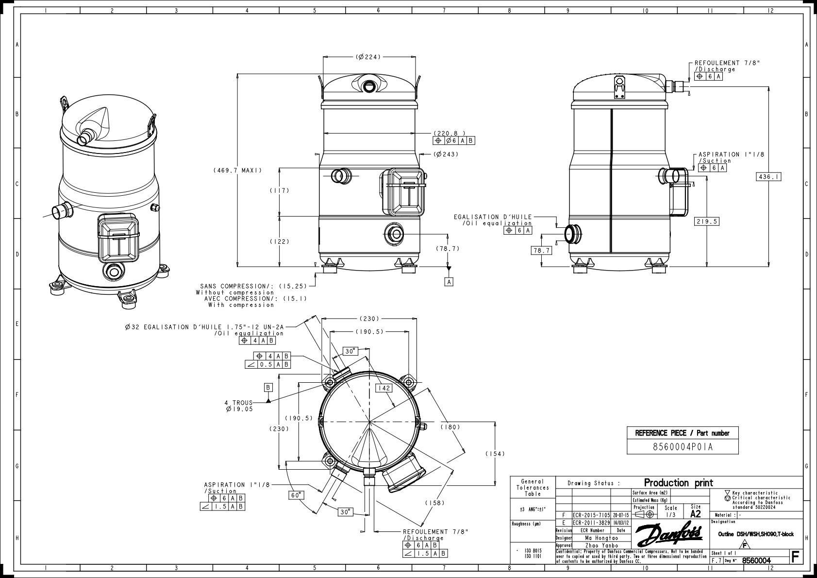 Danfoss SH — Герметичные спиральные компрессоры, R410A SH184A4ALC Компрессор спиральный 120H0361  - Вид №10