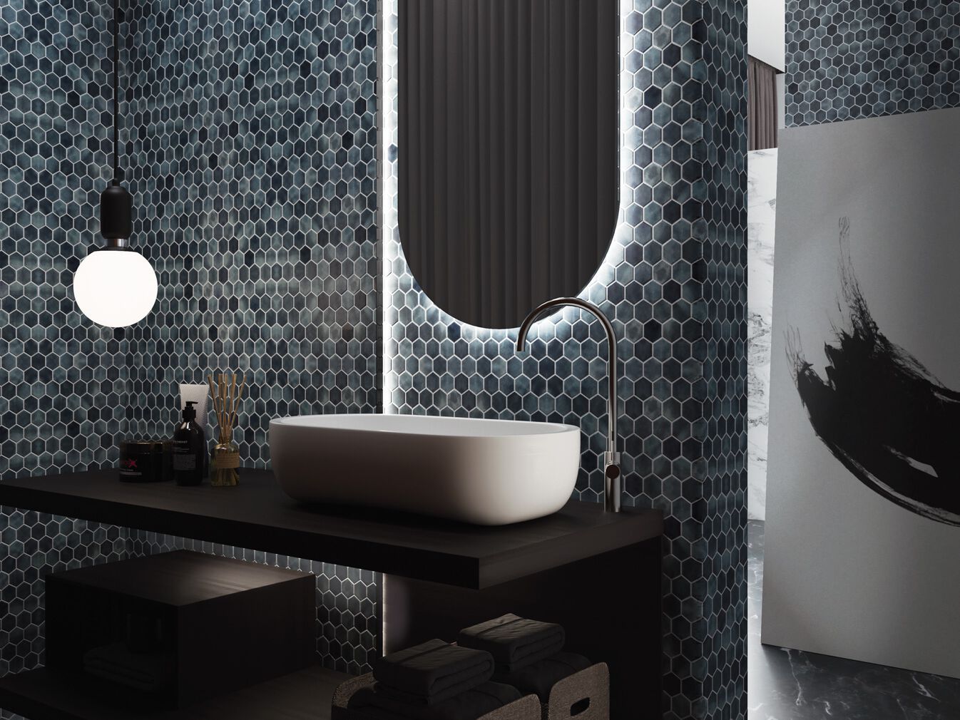 Стеклянная нескользящая мозаика Onix Hex XL Cotto ARCH-00018794 - Вид №1