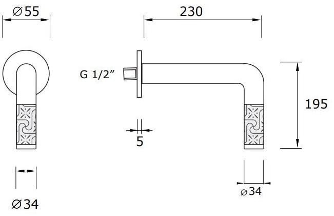 MINA Излив на стену из нержавеющей стали и стекла для умывальника Revitrum 12551 - Вид №6