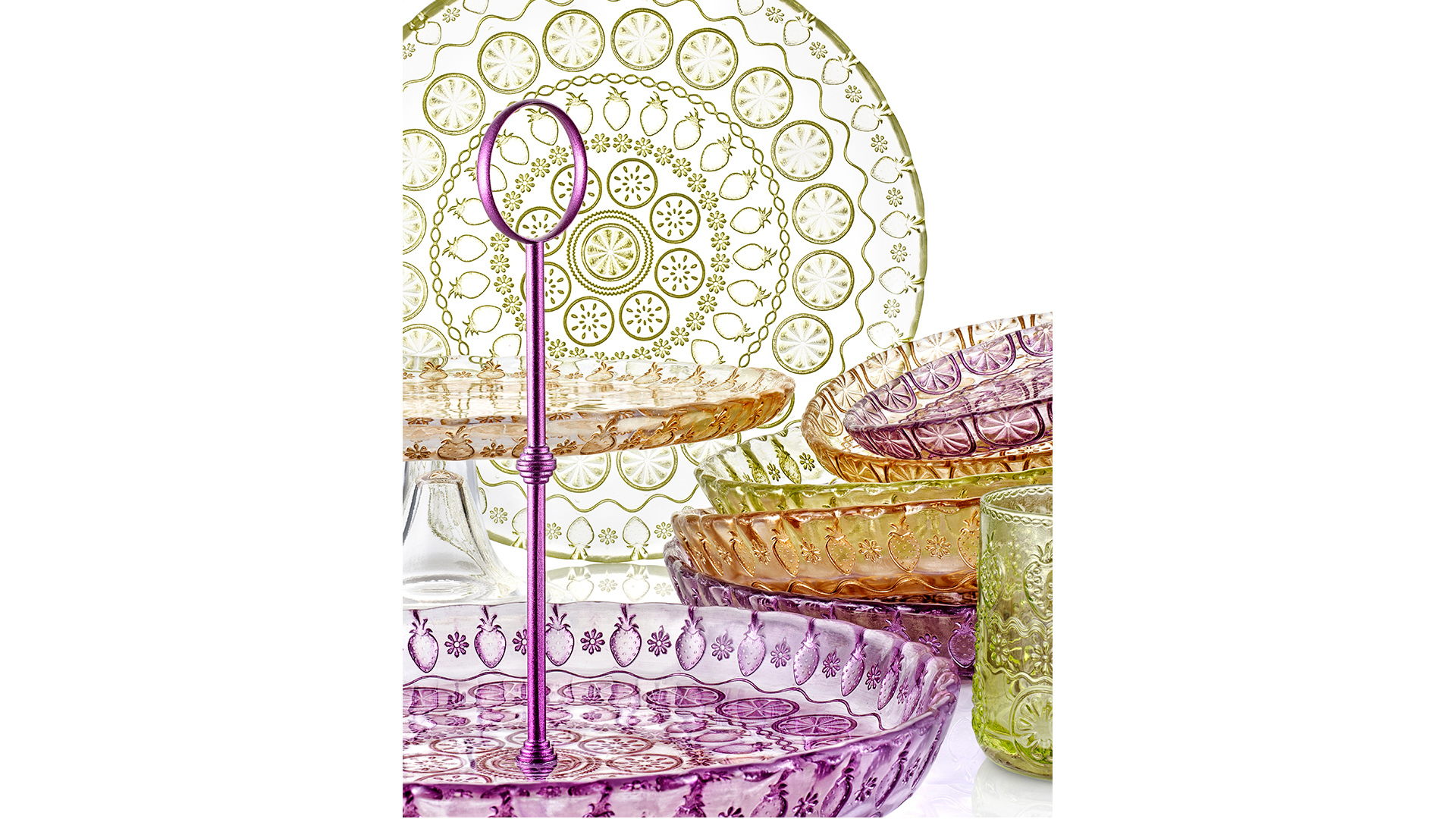 10607606 IVV Блюдо для фруктов с ручкой IVV "Витамины" 32см (зелёный узор) Стекло  - Вид №1