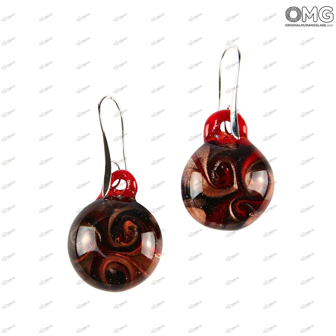 225 ORIGINALMURANOGLASS Красные серьги с авантюрином из муранского стекла соммерсо - OMG 3 см 