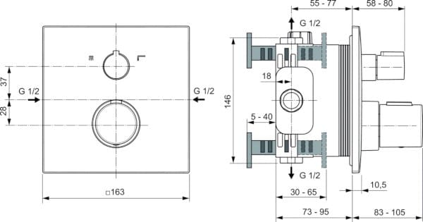 Встраиваемый термостатический смеситель для душа с переключателем Ideal Standard Ceratherm ARCH-00064195 - Вид №4