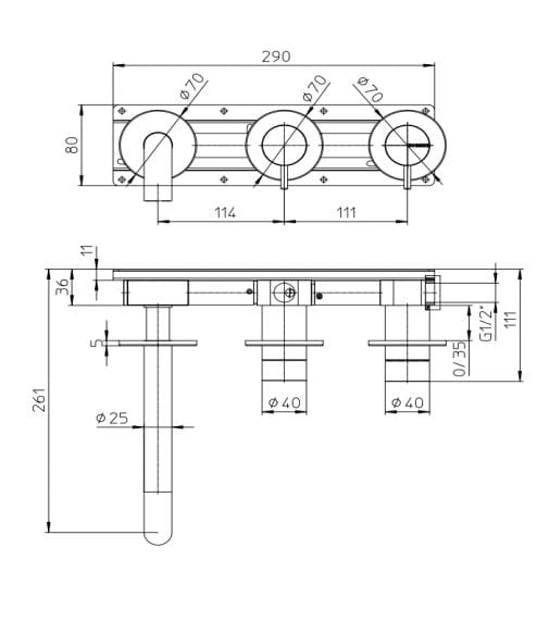 Набор настенных ванн из нержавеющей стали Bossini NOBU-Inox AISI 316L ARCH-00094704