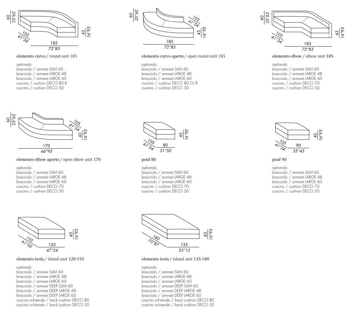 Ткань изогнутый съемный диван Meridiani Harold ARCH-00034371 - Вид №9