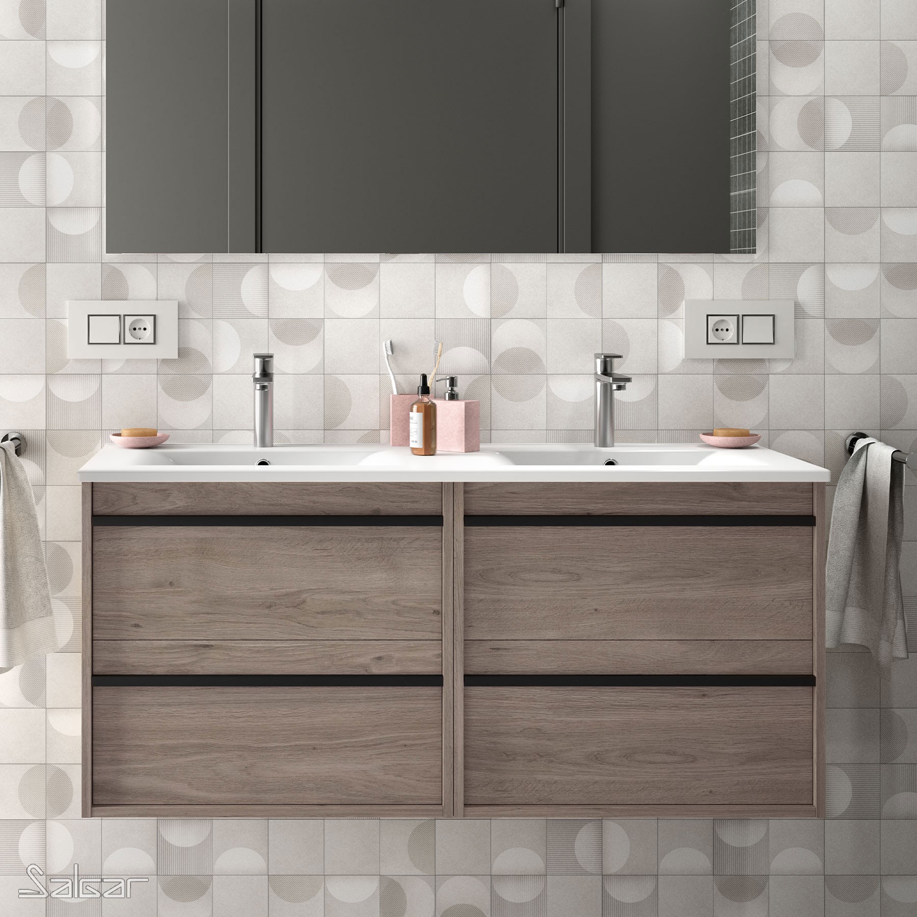 84959 SALGAR Мебель для умывальника ATTILA 1200 ETERNITY OAK + Раковина Робл Вечность