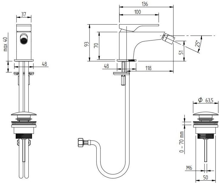 ZAZZERI Смеситель для биде на столешнице, со шлангом подачи воды 100 sun-id-1452497 - Вид №4