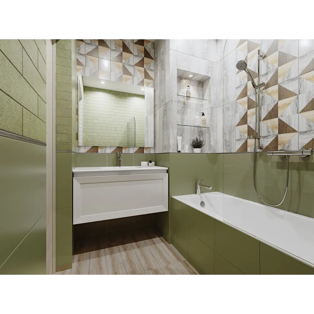 Керамогранит Teo 25x7.5 см 0.79 м2 цвет олива глянцевая BELANI STLM-2166703 - Вид №3