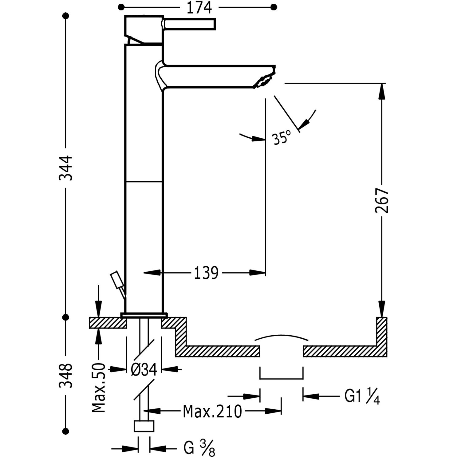 Смеситель LEX-ALP XXL с одной ручкой для умывальника с автоматическим сливом-20320701D TRES - Вид №1