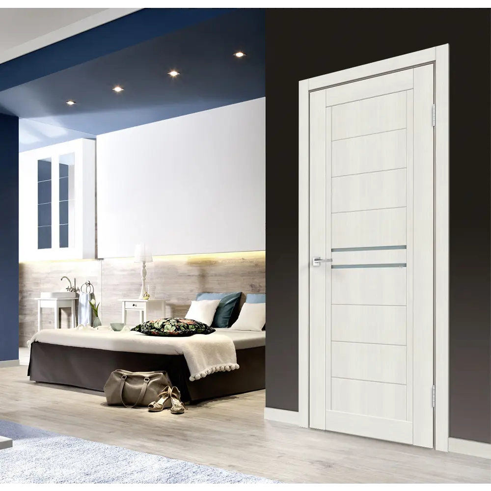 Комплект двери Некст 2 со стеклом 60x200 см ПВХ цвет дуб молочный с добором 100 мм VELLDORIS STLM-2200712 - Вид №1