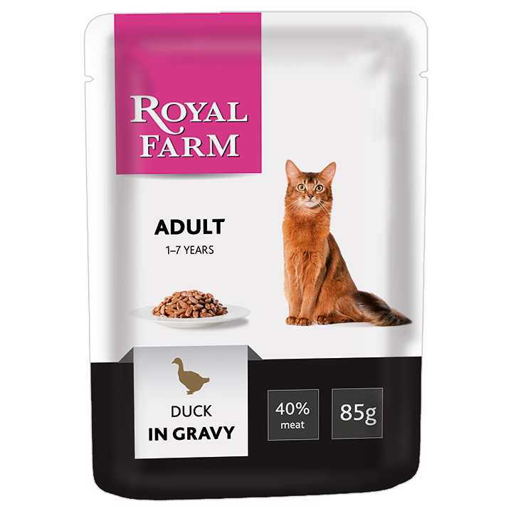 ПР0043289 Корм для кошек утка в соусе пауч 85г ROYAL FARM 