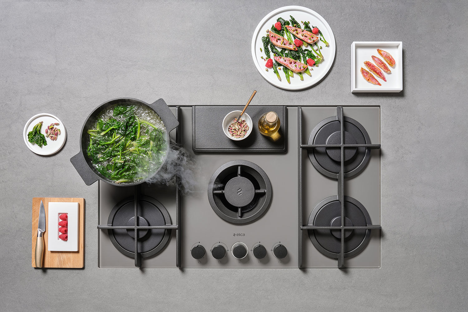 NIKOLATESLA FLAME GR/A/88-PRF0147742A Газовая варочные панели / газ, с вытяжкой, 1200 м3/ч, серая Elica 