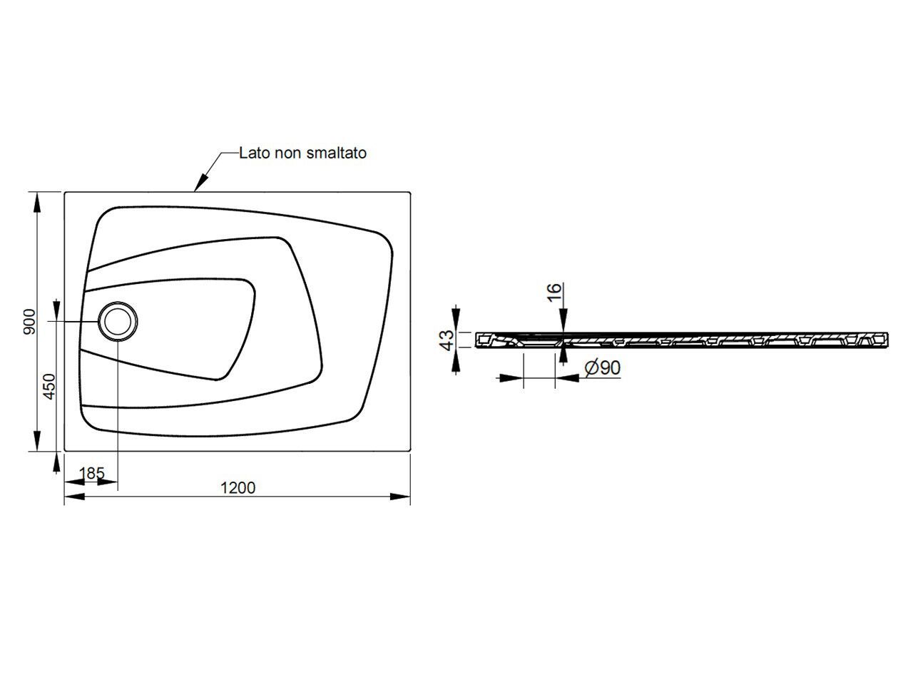 Керамический нескользящий прямоугольный поддон для душа Ceramica Dolomite за пределами ARCH-00148401 - Вид №120