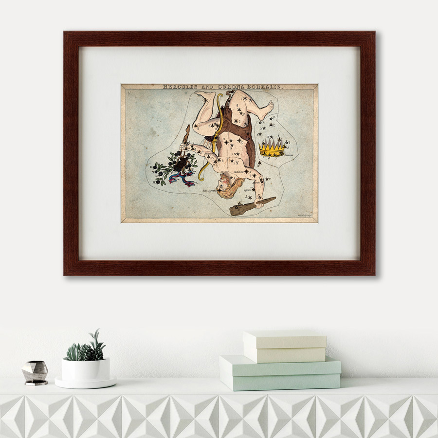 Картина в раме 60х47 см Signs of zodiac Hercules and Corona Borealis, 1825 КАРТИНЫ В КВАРТИРУ  135765 Желтый;коричневый;разноцветный  - Вид №1
