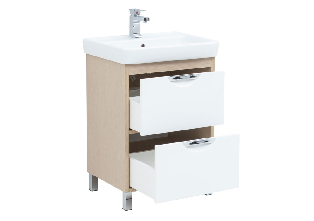 Тумба под раковину Aquanet Гретта 60 New светлый дуб (2 ящика) 00239400 - Вид №1