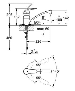 Смеситель для кухни с одним отверстием и поворотным изливом Grohe Euroeco ARCH-00097245 - Вид №2